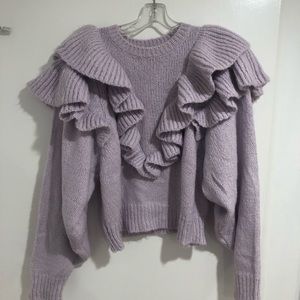 Zara Knit Sweater with Ruffles, Lavender Purple